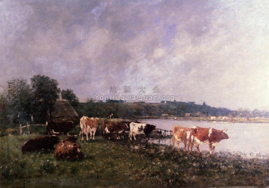 Cows on the Banks of the Touques - 尤金·布丹